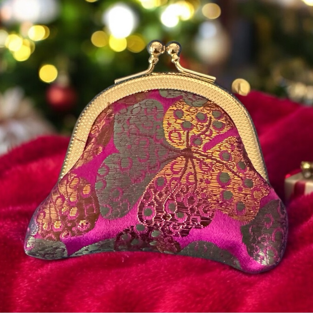 Kisslock Coin Purse - Brocade Print Small Clasp Vintage-Style Wallet - Picture 4 of 9